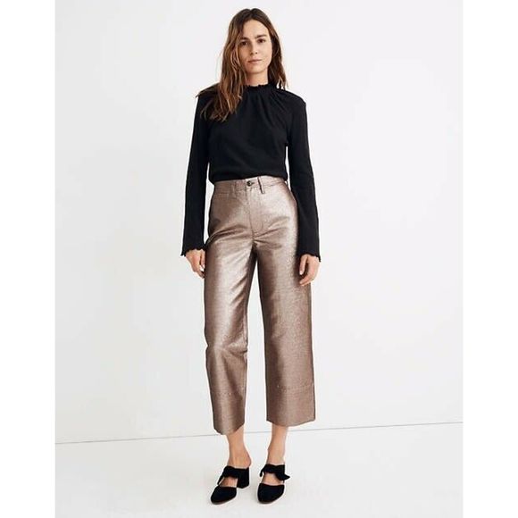 Madewell Pants - Madewell Slim Emmett Wide Leg Crop Pants Metallic